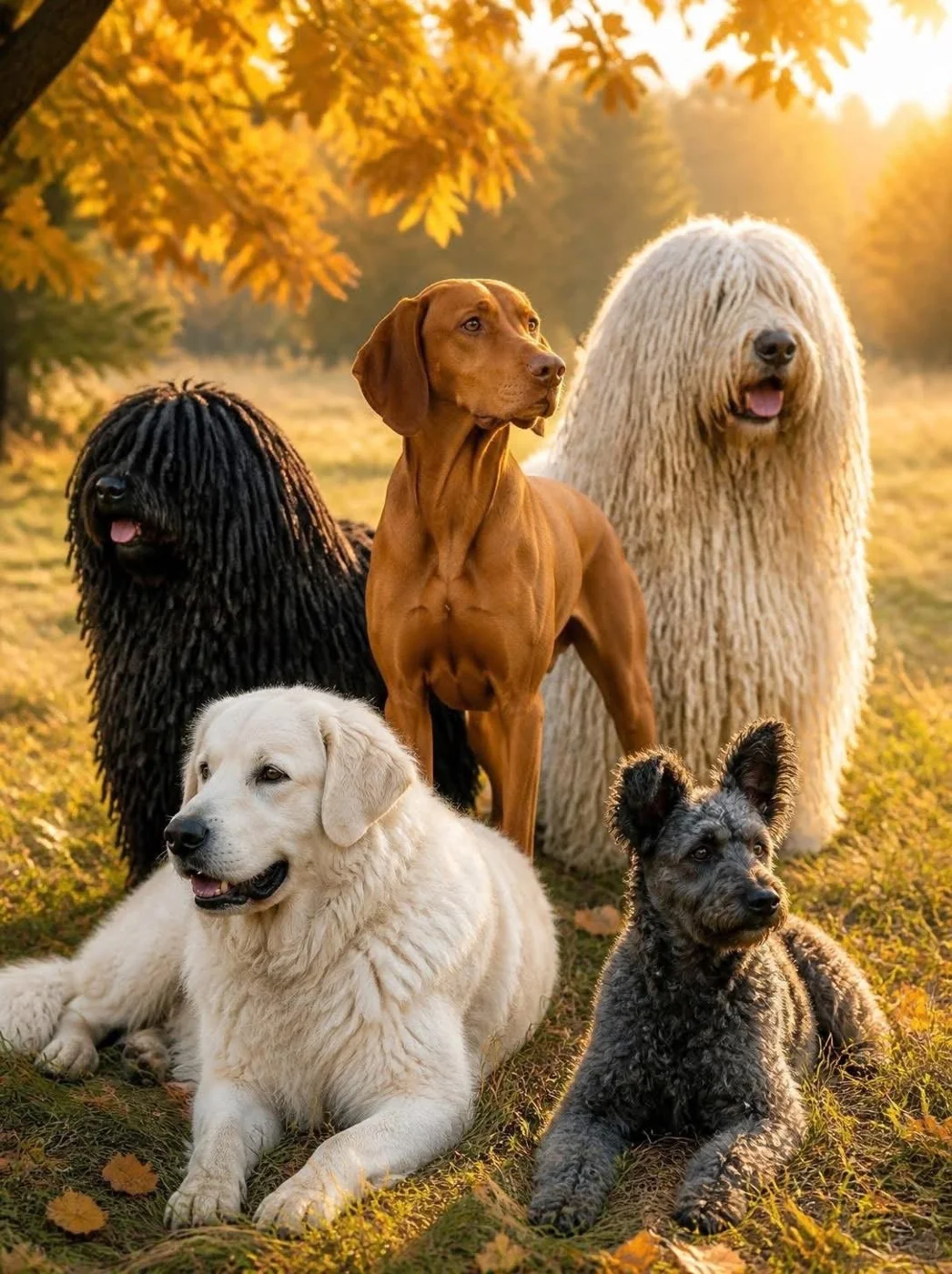 Hongaarse honden in een open landschapsomgeving