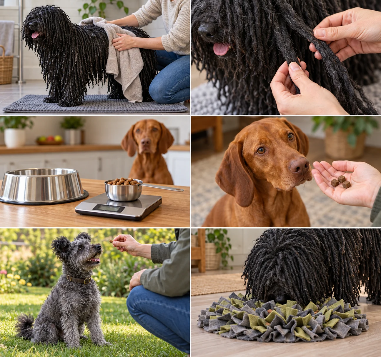Puli wordt rustig met een handdoek gedroogd