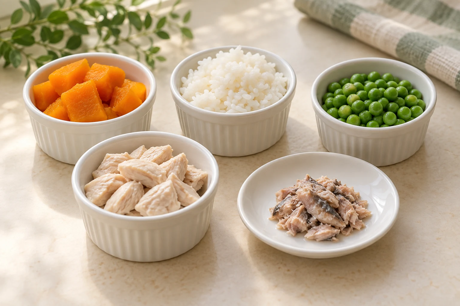 Ingrediënten voor extraatjes: pompoen, rijst en groenten